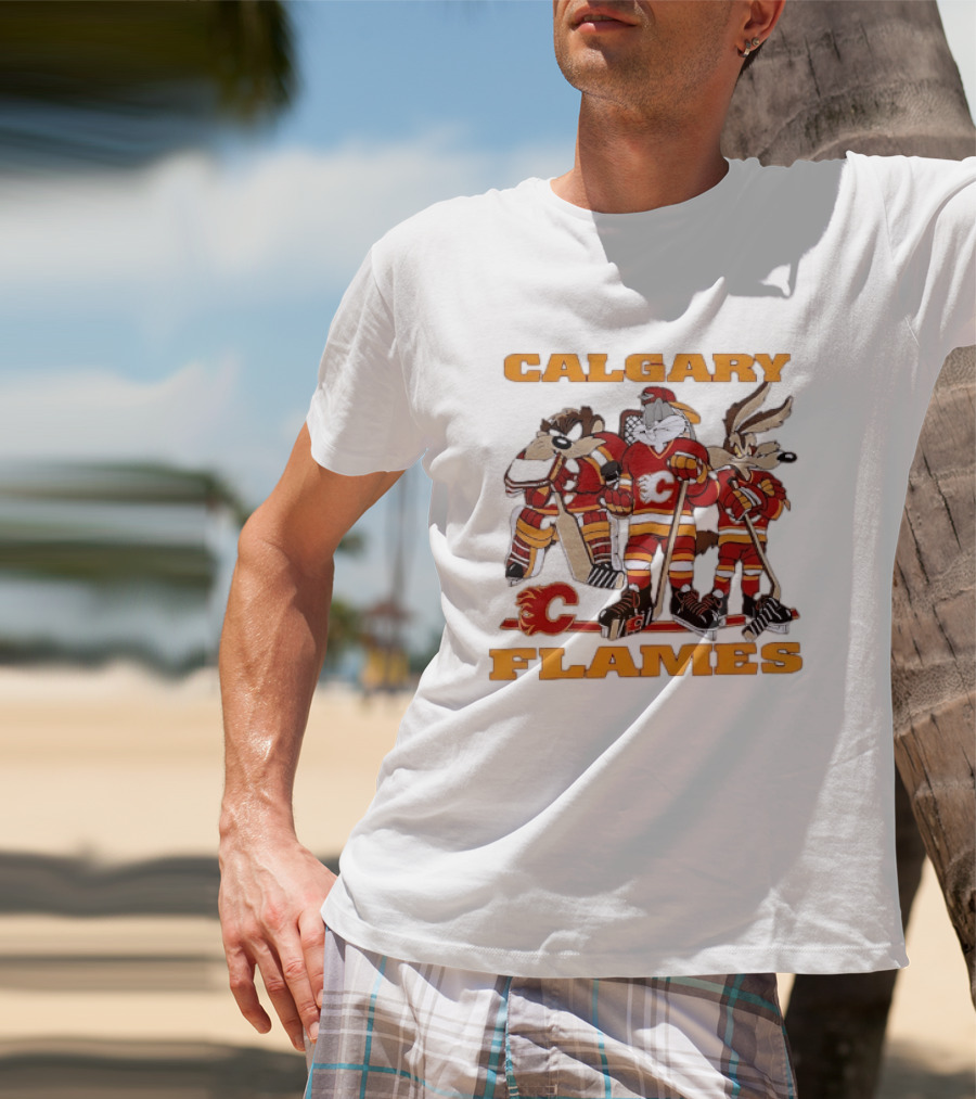 Calgary Flames Looney Tunes Bugs Bunny Hockey Team Characters T-Shirt