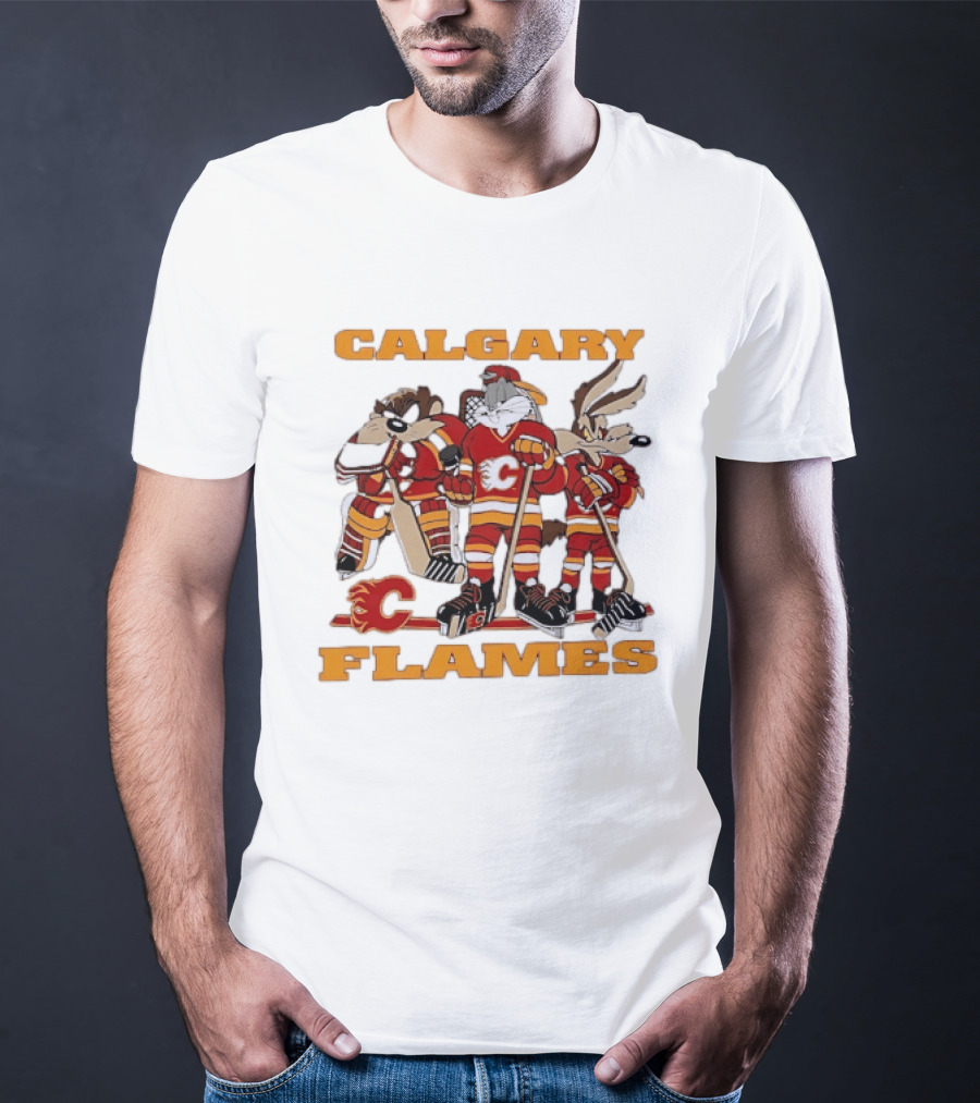 Calgary Flames Looney Tunes Bugs Bunny Hockey Team Characters T-Shirt