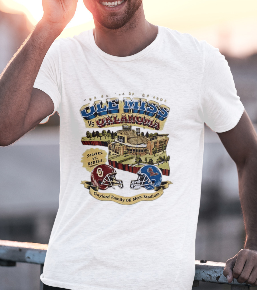 Ole Miss Vs Oklahoma Sooners Rebels Gaylord Family OK Mem Stadium T-Shirt