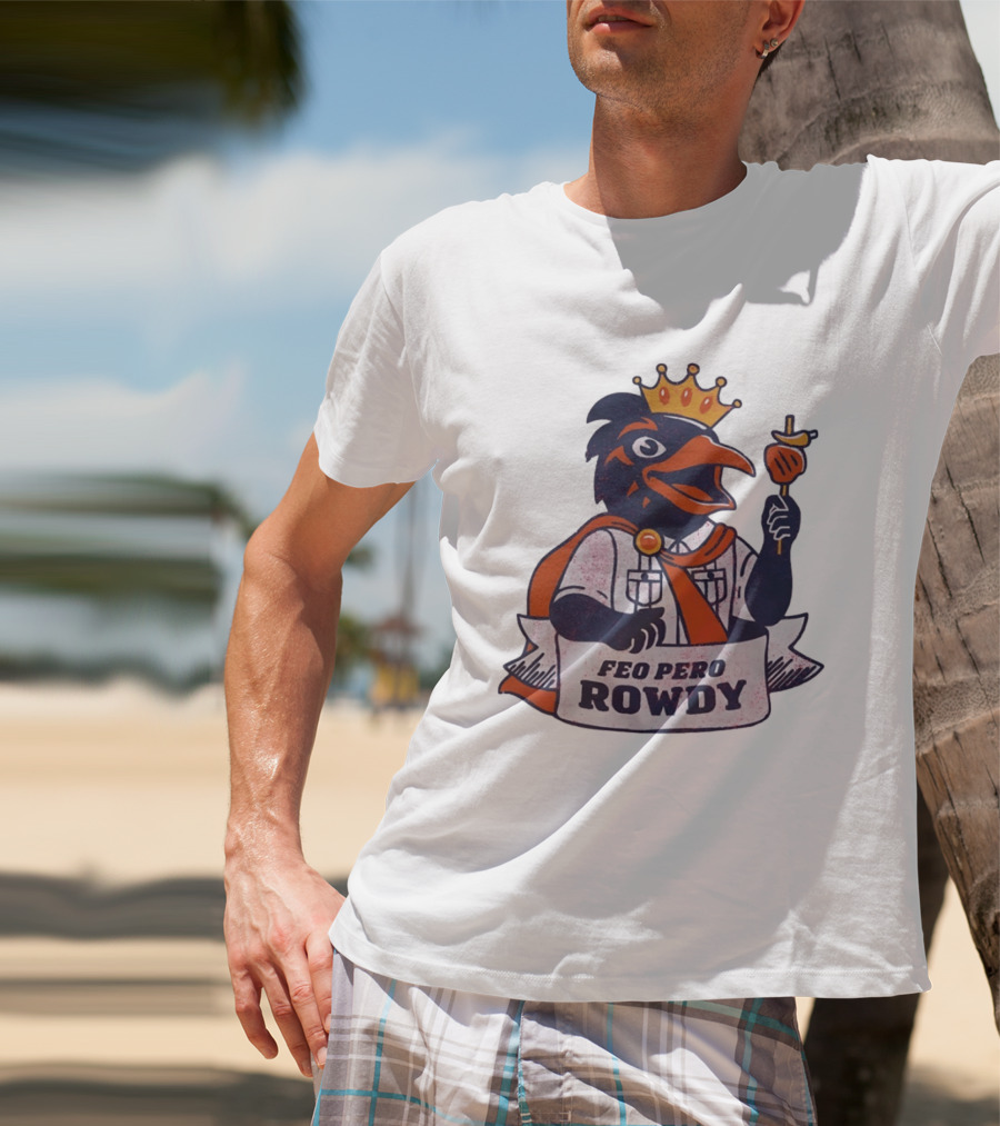 Feo Pero Rowdy Distressed Crow King Feopero With Skewer And Crown T-Shirt