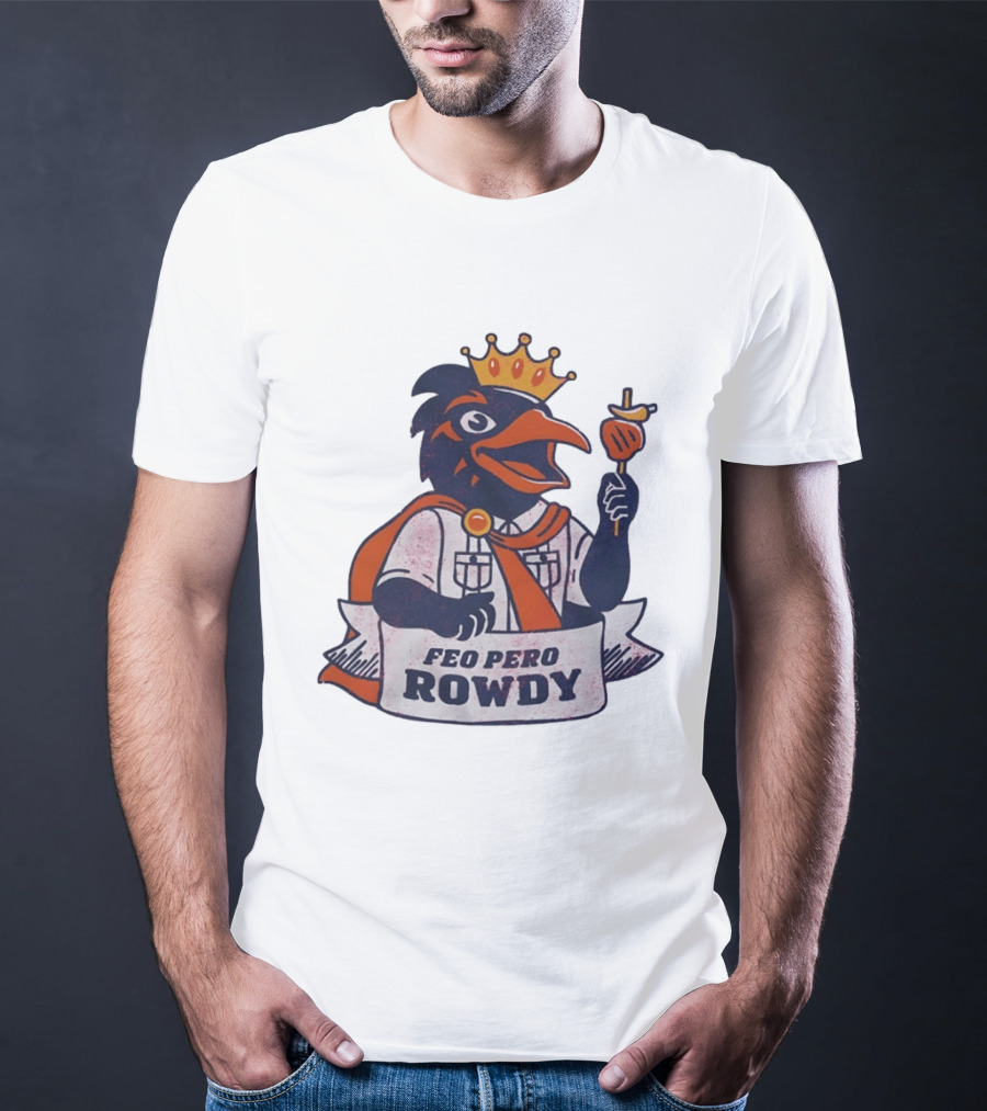 Feo Pero Rowdy Distressed Crow King Feopero With Skewer And Crown T-Shirt