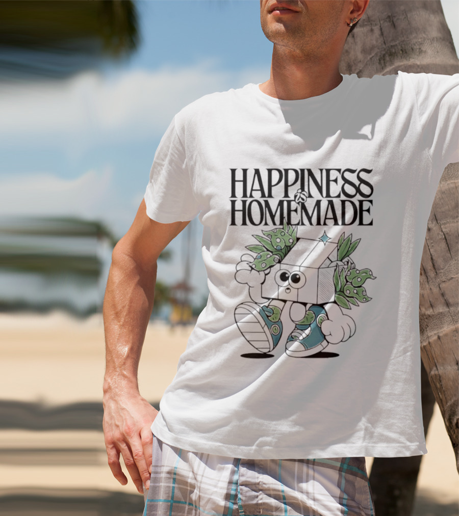 Happiness Is Homemade Cute Cartoon Box Character With Flowers T-Shirt