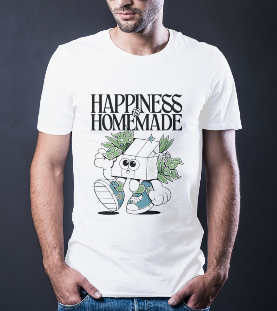 Happiness Is Homemade Cute Cartoon Box Character With Flowers T-Shirt