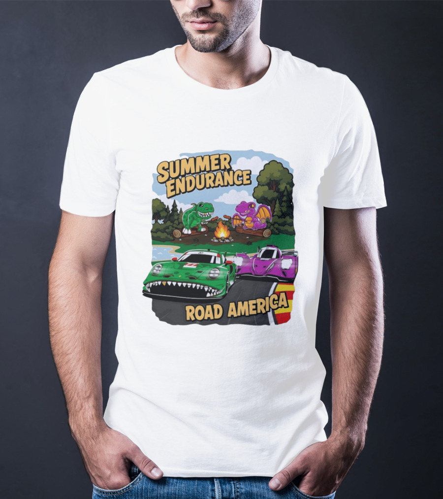 Summer Endurance Road America Racing With Dinosaurs And Dragons T-Shirt