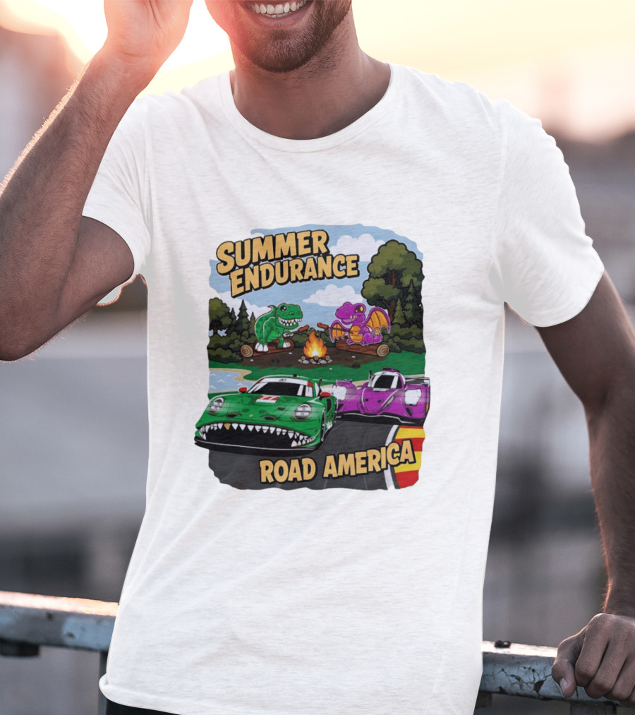 Summer Endurance Road America Racing With Dinosaurs And Dragons T-Shirt