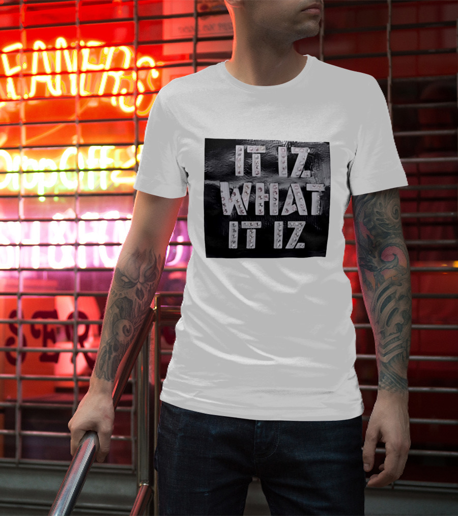 It Iz What It Iz Rhinestone Sparkly Slang Black T-Shirt