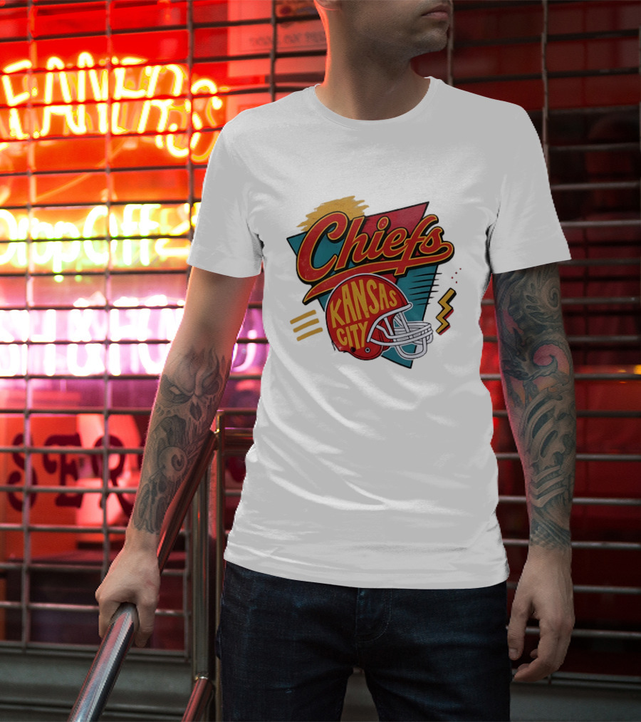 Kansas City Chiefs Helmet Retro Style Football T-Shirt