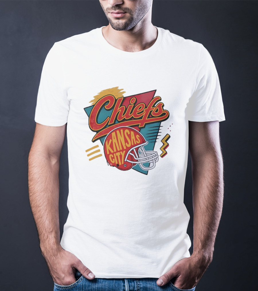 Kansas City Chiefs Helmet Retro Style Football T-Shirt