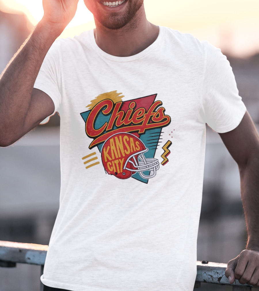 Kansas City Chiefs Helmet Retro Style Football T-Shirt