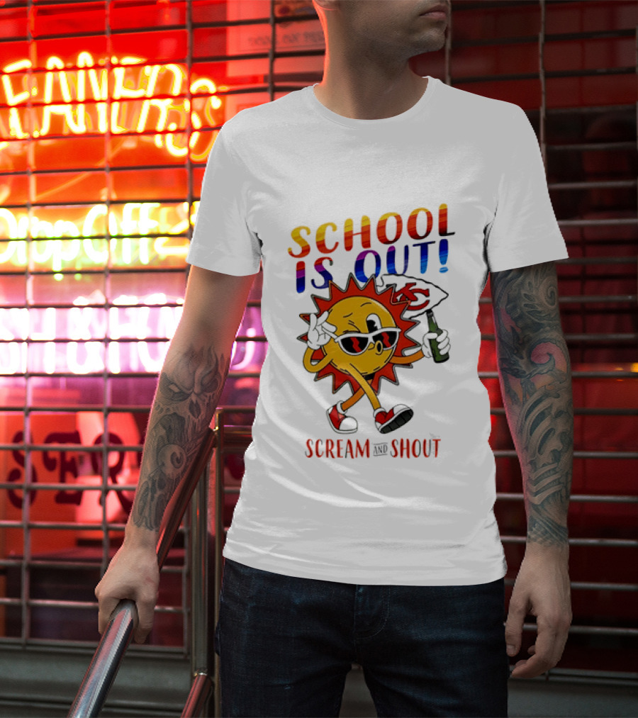 Kansas City Chiefs Sun Character School Is Out Scream And Shout T-Shirt