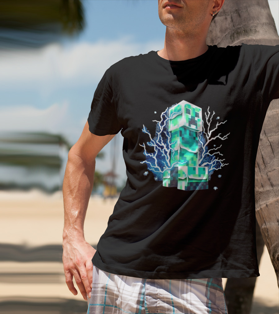 Charged Creeper Lightning Pixelated Monster Gaming Adventure T-Shirt