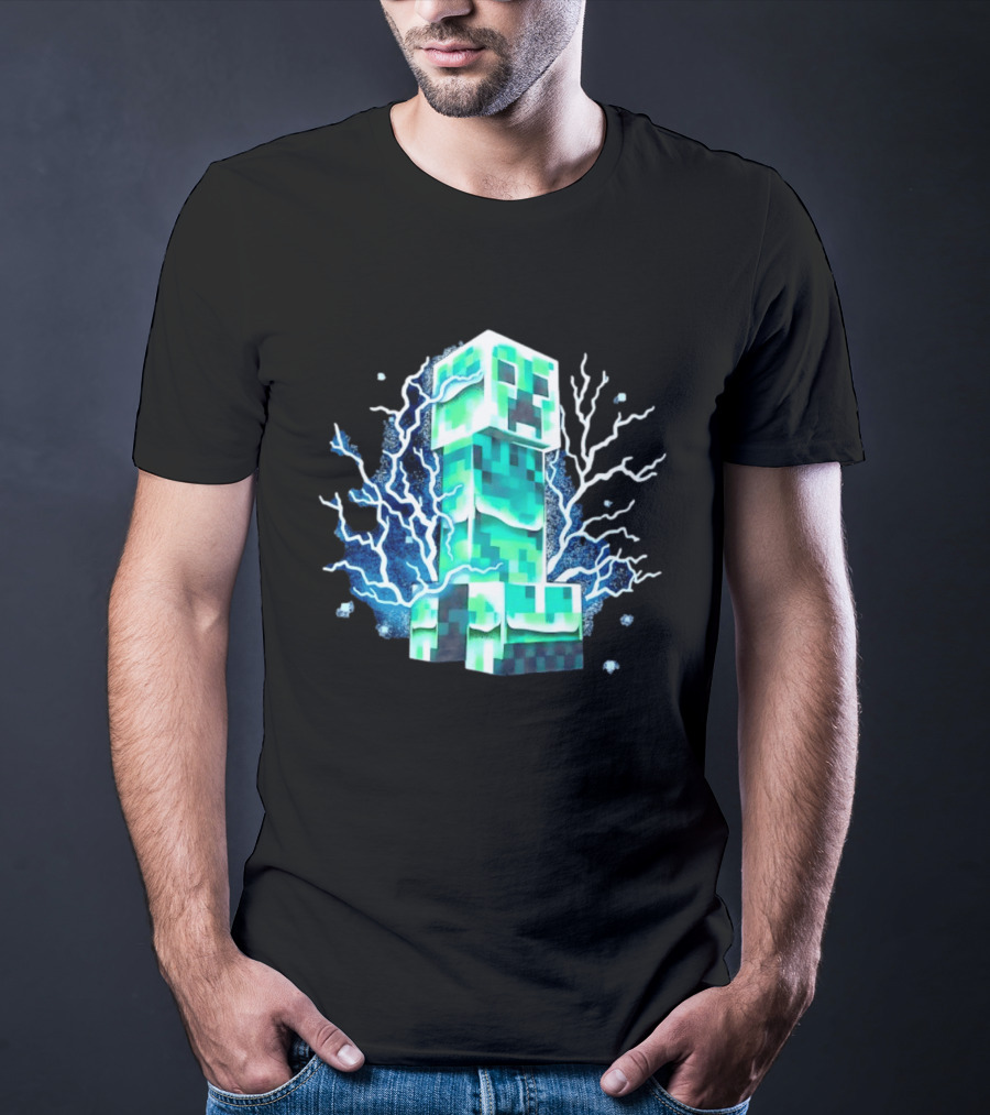 Charged Creeper Lightning Pixelated Monster Gaming Adventure T-Shirt