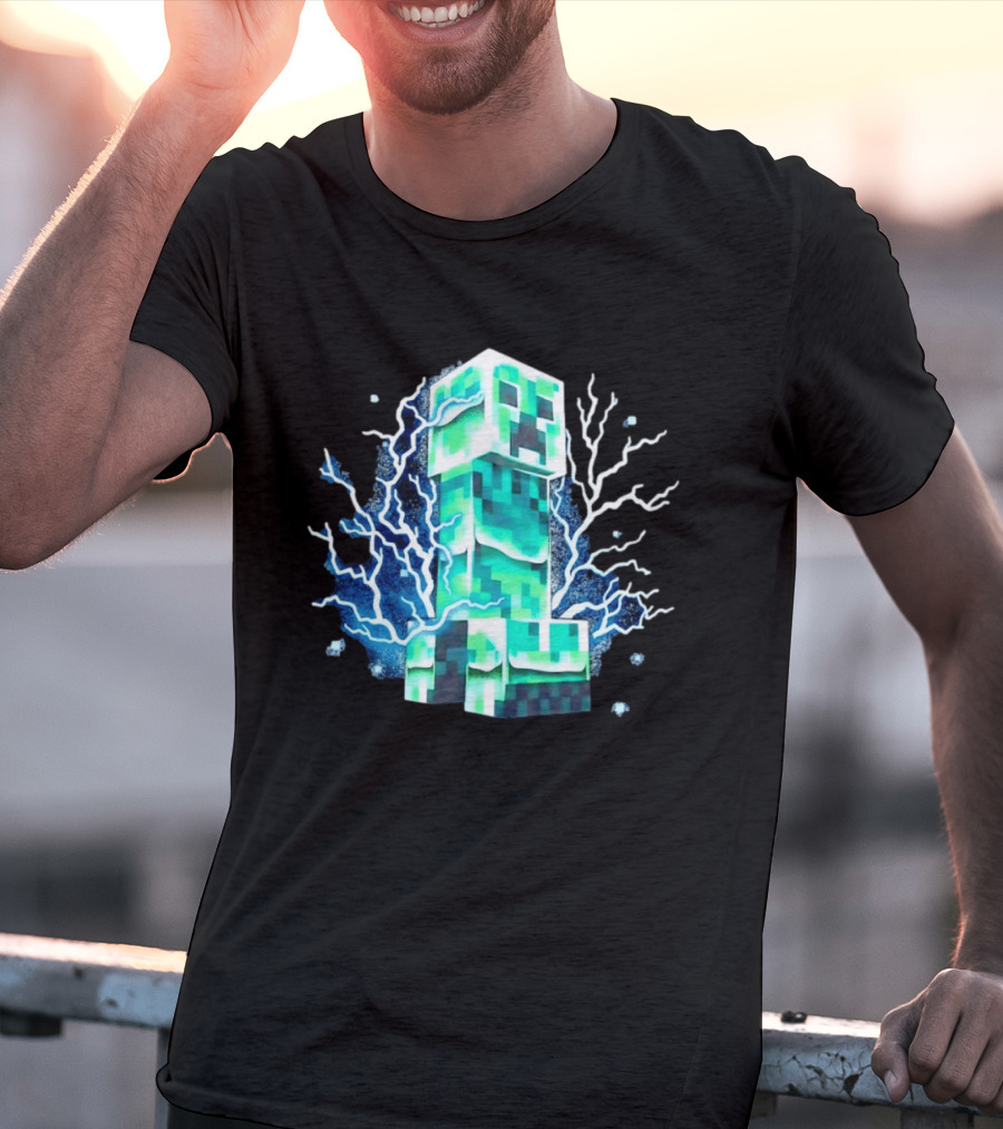 Charged Creeper Lightning Pixelated Monster Gaming Adventure T-Shirt