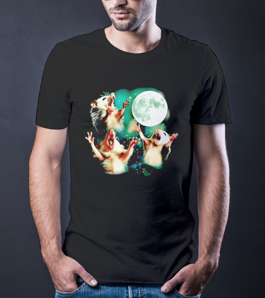 Screaming Opossums Howling At The Moon Opossum Moonlight Night Sky T-Shirt
