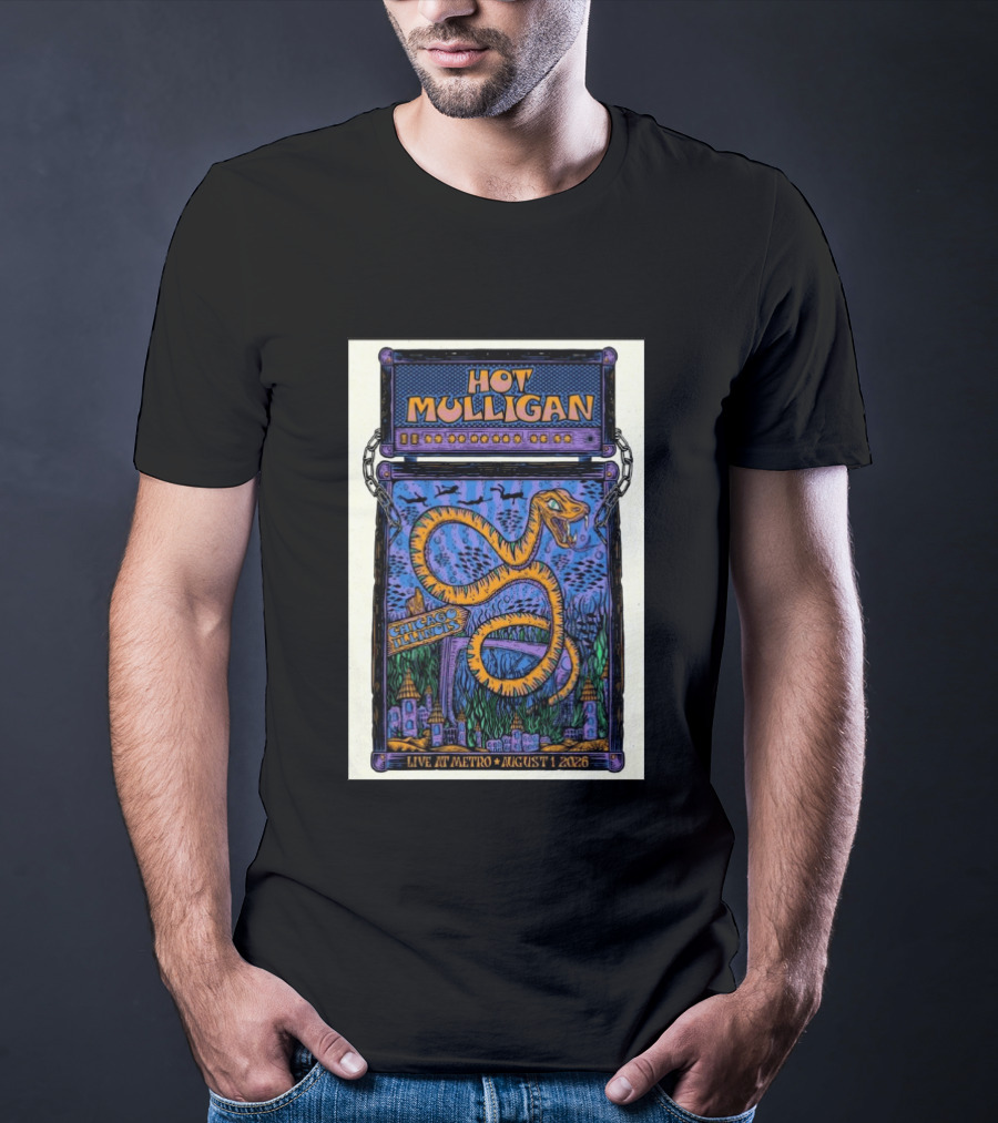 Hot Mulligan Live At Metro Chicago Illinois August 1 2026 With Snake And Cityscape T-Shirt