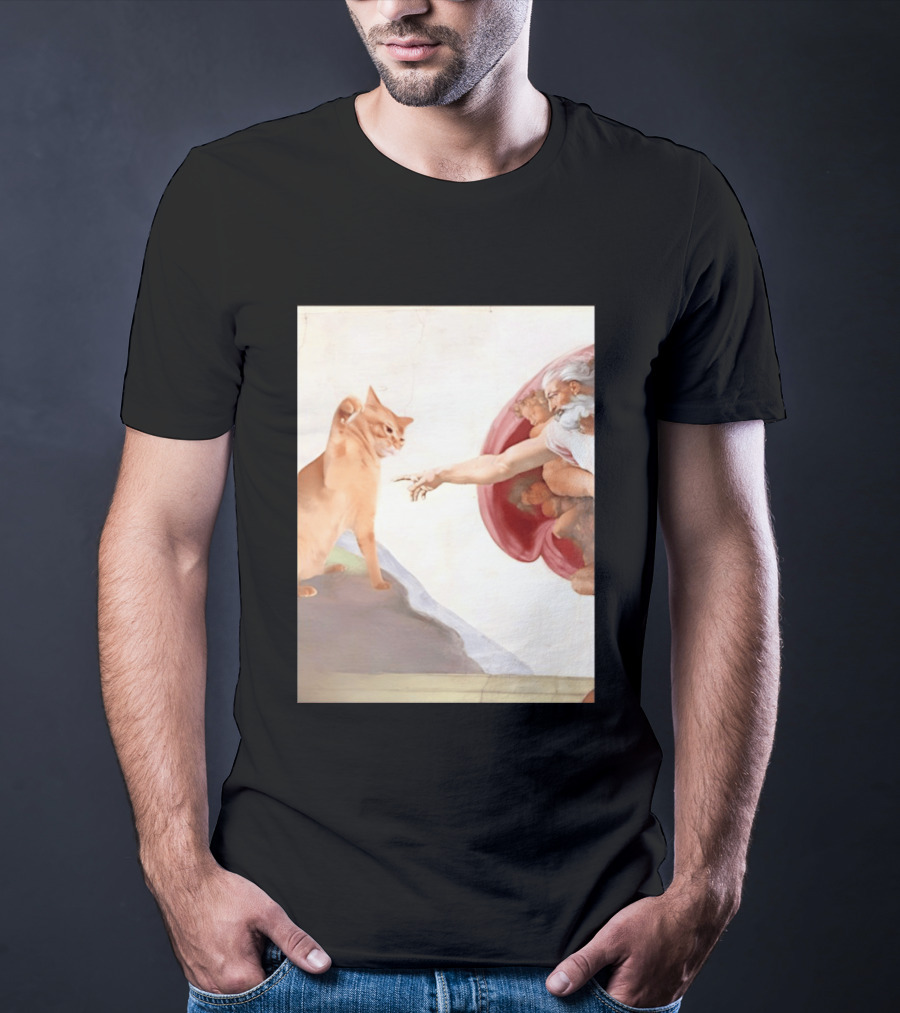 The Creation Of Adam With A Cat By Michelangelo T-Shirt