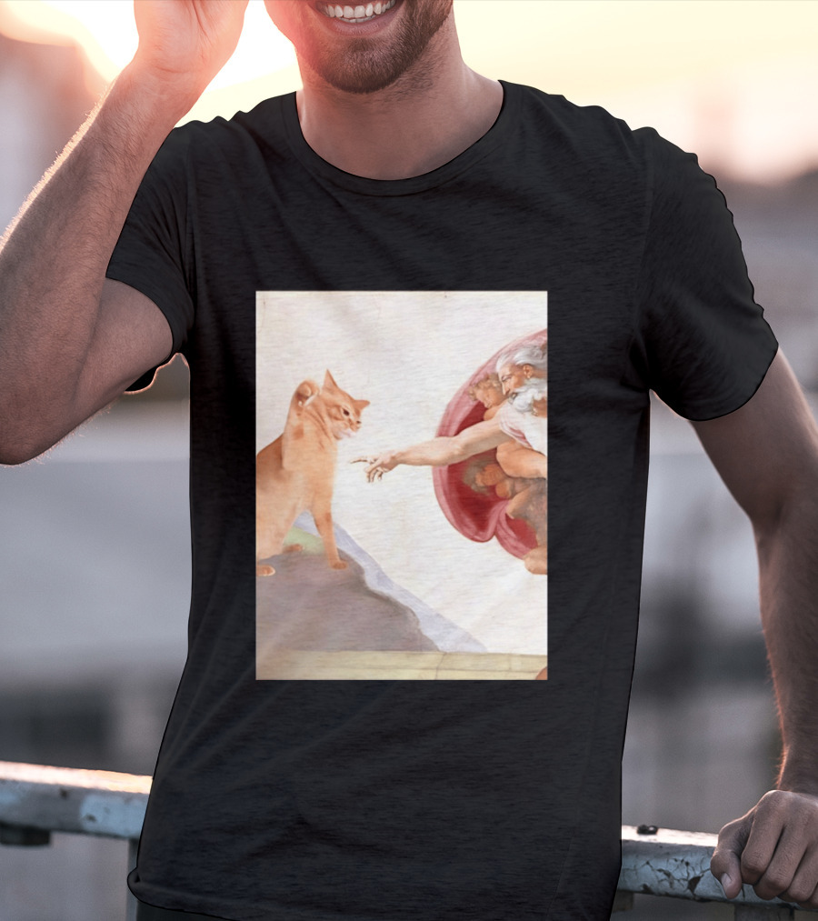 The Creation Of Adam With A Cat By Michelangelo T-Shirt