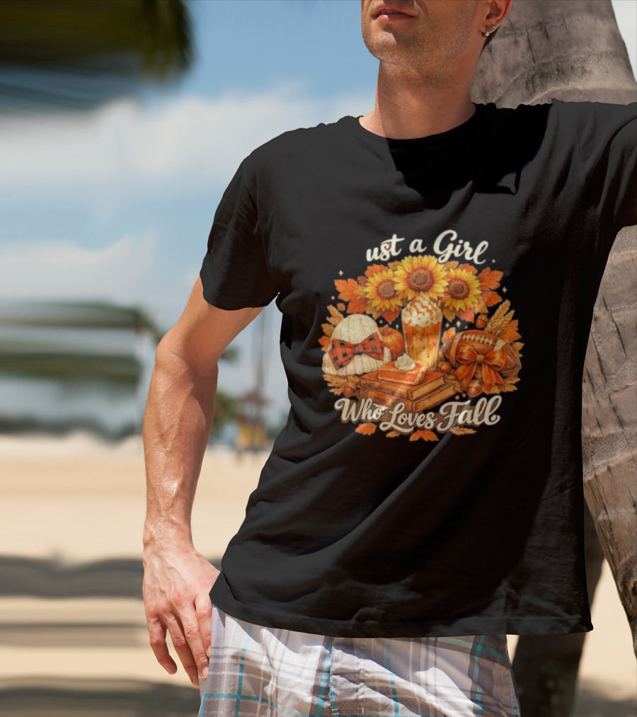 Just A Girl Who Loves Fall Sunflowers Pumpkins Leaves Cozy Autumn Aesthetic Football T-Shirt