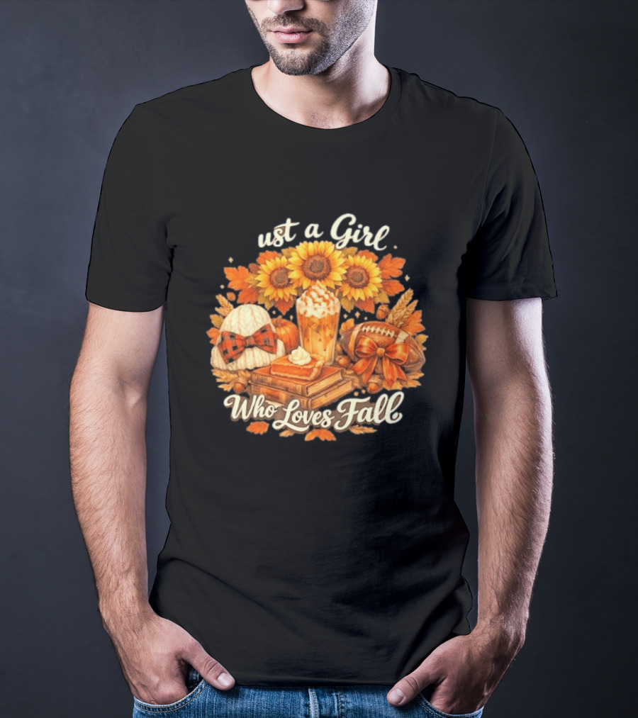 Just A Girl Who Loves Fall Sunflowers Pumpkins Leaves Cozy Autumn Aesthetic Football T-Shirt