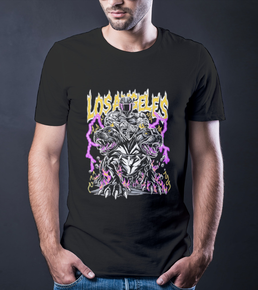 Los Angeles Rider With Two Headed Pitbull And Flames T-Shirt