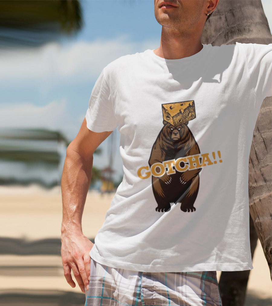 Bear Cheese Head Gotcha Green Bay Packers Fan T-Shirt