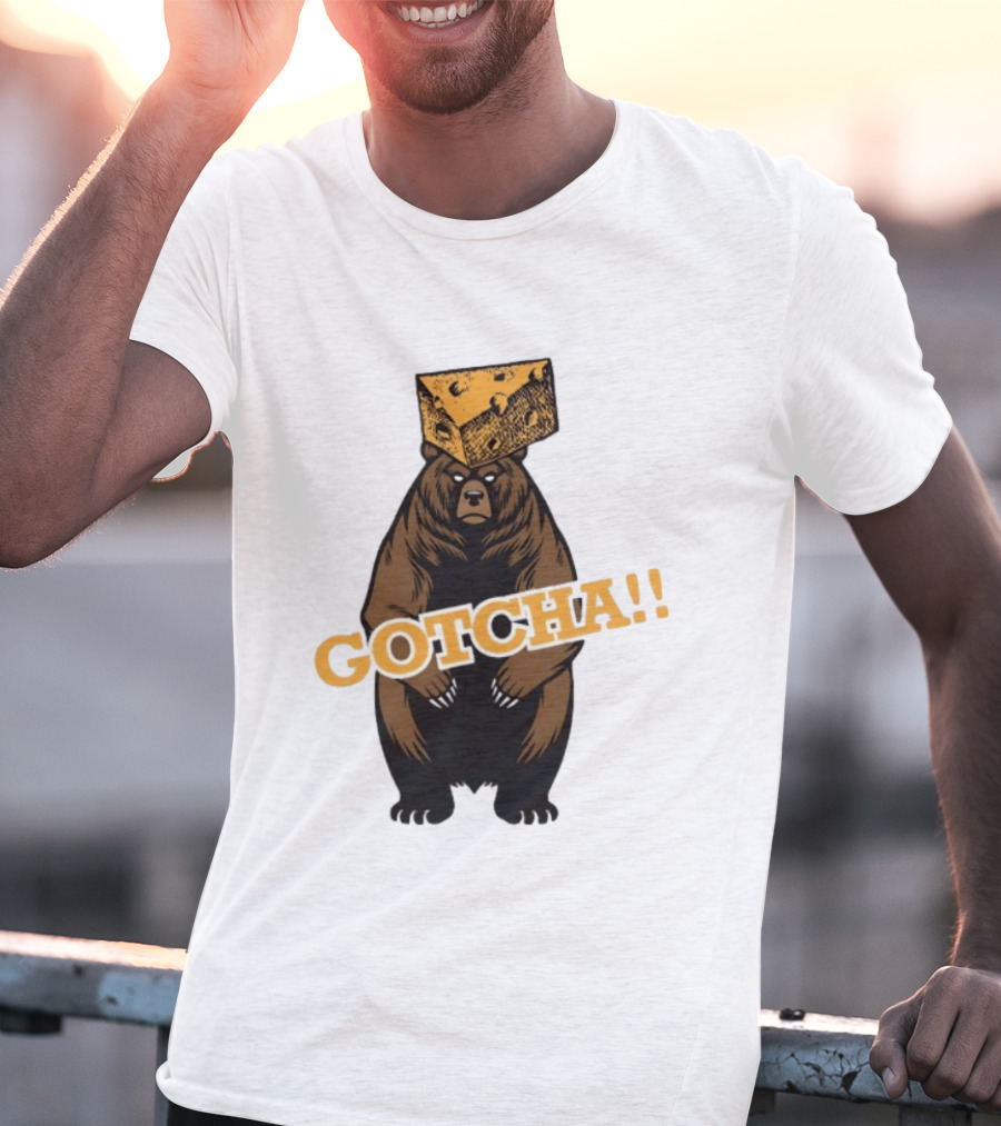 Bear Cheese Head Gotcha Green Bay Packers Fan T-Shirt