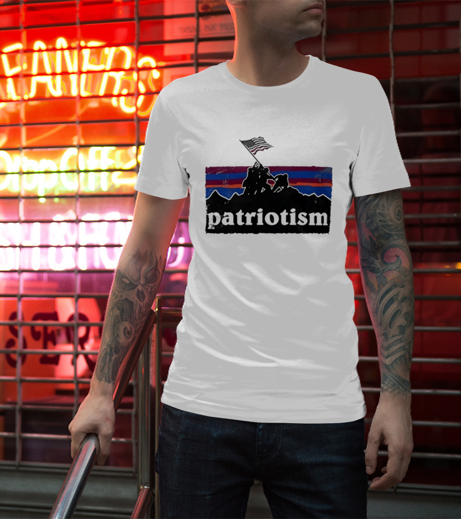 Patriotism Distressed Iwo Jima Flag Raising Retro Stripes T-Shirt