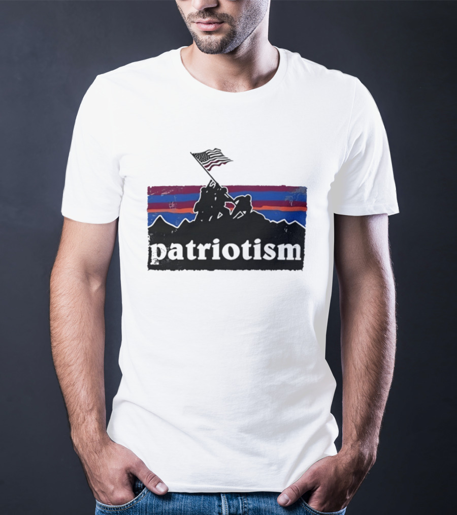 Patriotism Distressed Iwo Jima Flag Raising Retro Stripes T-Shirt