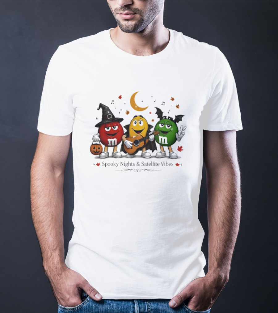 M&M's Spooky Nights & Satellite Vibes Halloween Pumpkin Witch Guitar Bat Moon T-Shirt