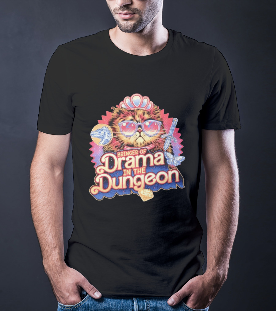 Bringer Of Drama In The Dungeon Cat With Raptor Dagger Butterfly Diamond T-Shirt