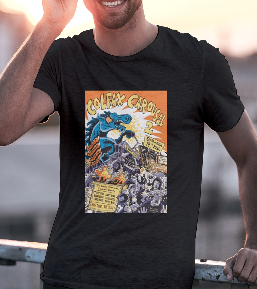 Colfax Carousal 2 Longest Wickedest Street September 19th 2026 Bands Venues Gory Party Denver CO T-Shirt
