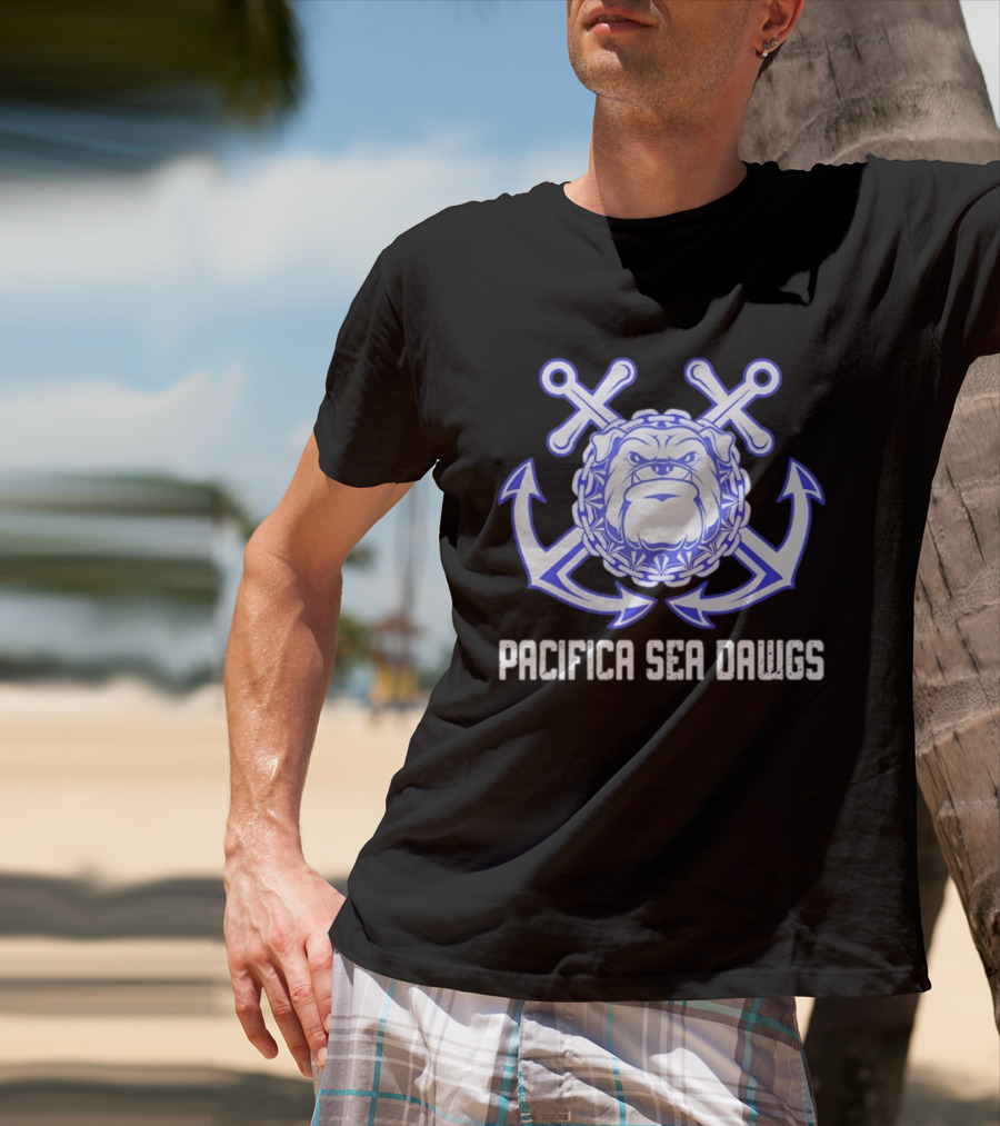Pacifica Sea Dawgs Bulldog Anchor Crossed Swords Sports Team T-Shirt