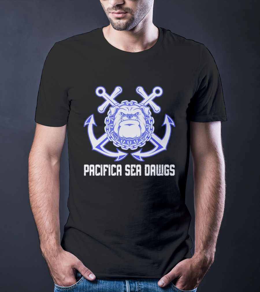 Pacifica Sea Dawgs Bulldog Anchor Crossed Swords Sports Team T-Shirt