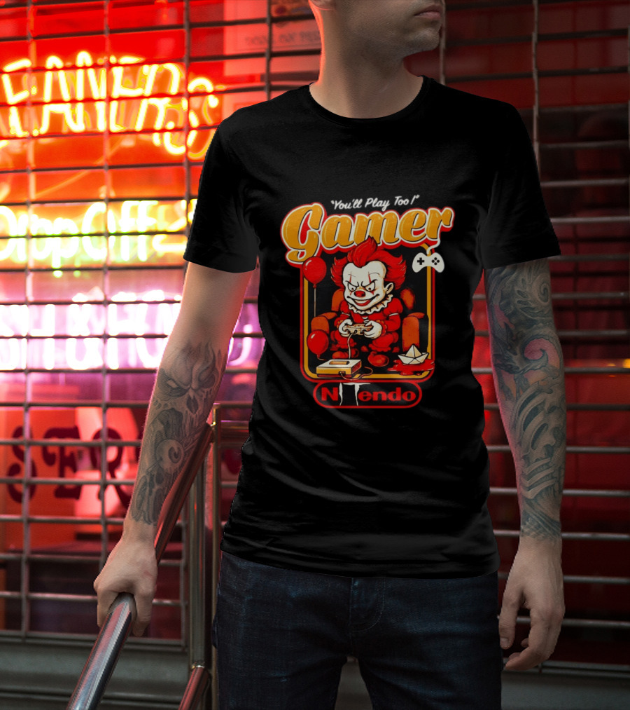You'll Play Too Pennywise Gamer Nintendo Controller Balloons T-Shirt
