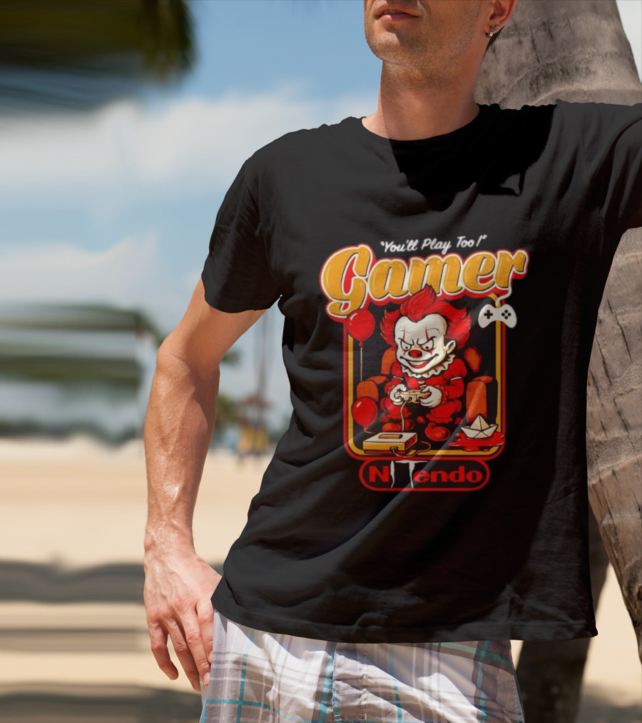 You'll Play Too Pennywise Gamer Nintendo Controller Balloons T-Shirt