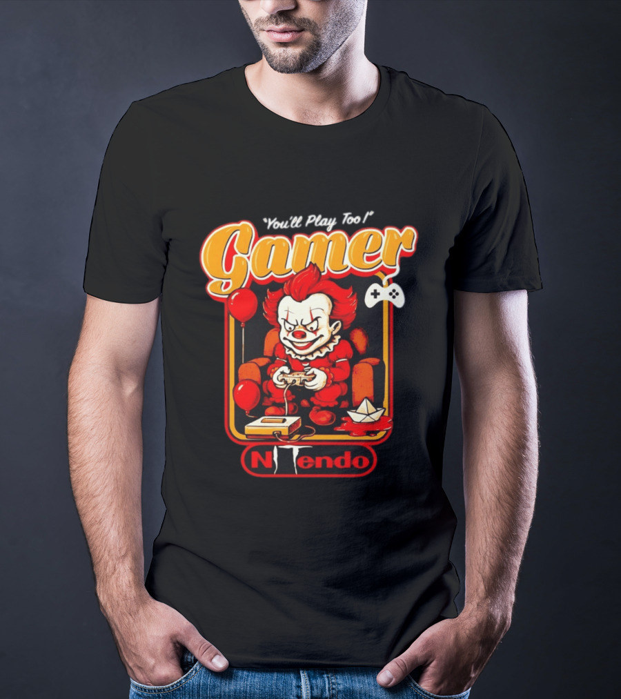 You'll Play Too Pennywise Gamer Nintendo Controller Balloons T-Shirt