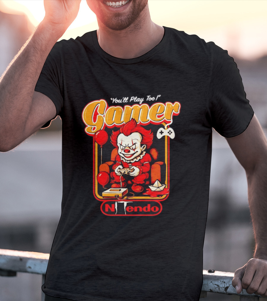 You'll Play Too Pennywise Gamer Nintendo Controller Balloons T-Shirt