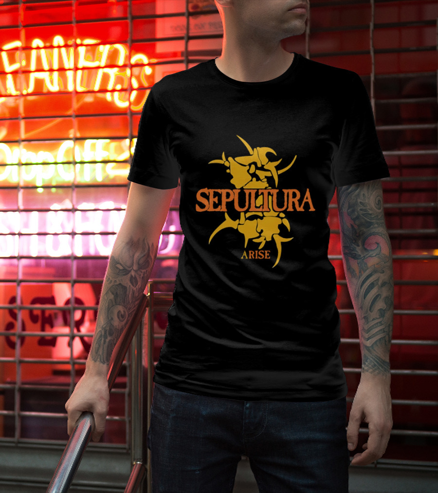Sepultura Arise Thrash Metal Band Vintage Text Yellow T-Shirt