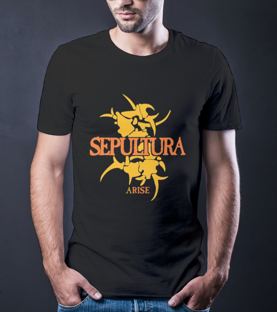 Sepultura Arise Thrash Metal Band Vintage Text Yellow T-Shirt
