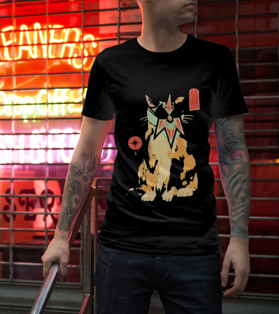 Shimbashi Masked Calico Cat Eastern Symbol And Star T-Shirt
