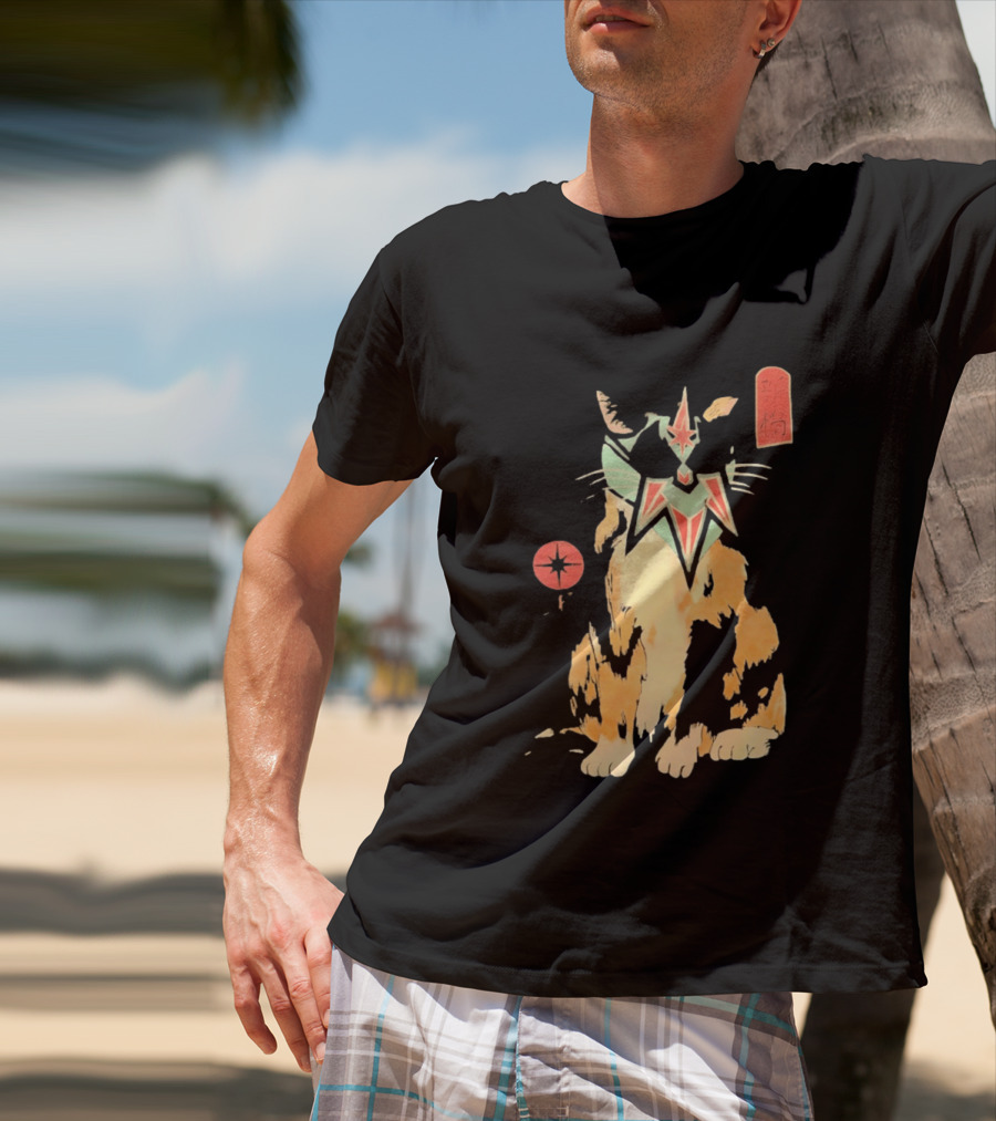 Shimbashi Masked Calico Cat Eastern Symbol And Star T-Shirt