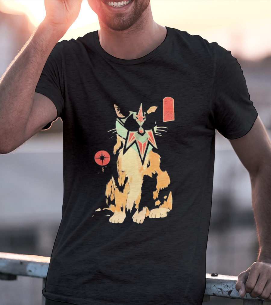 Shimbashi Masked Calico Cat Eastern Symbol And Star T-Shirt