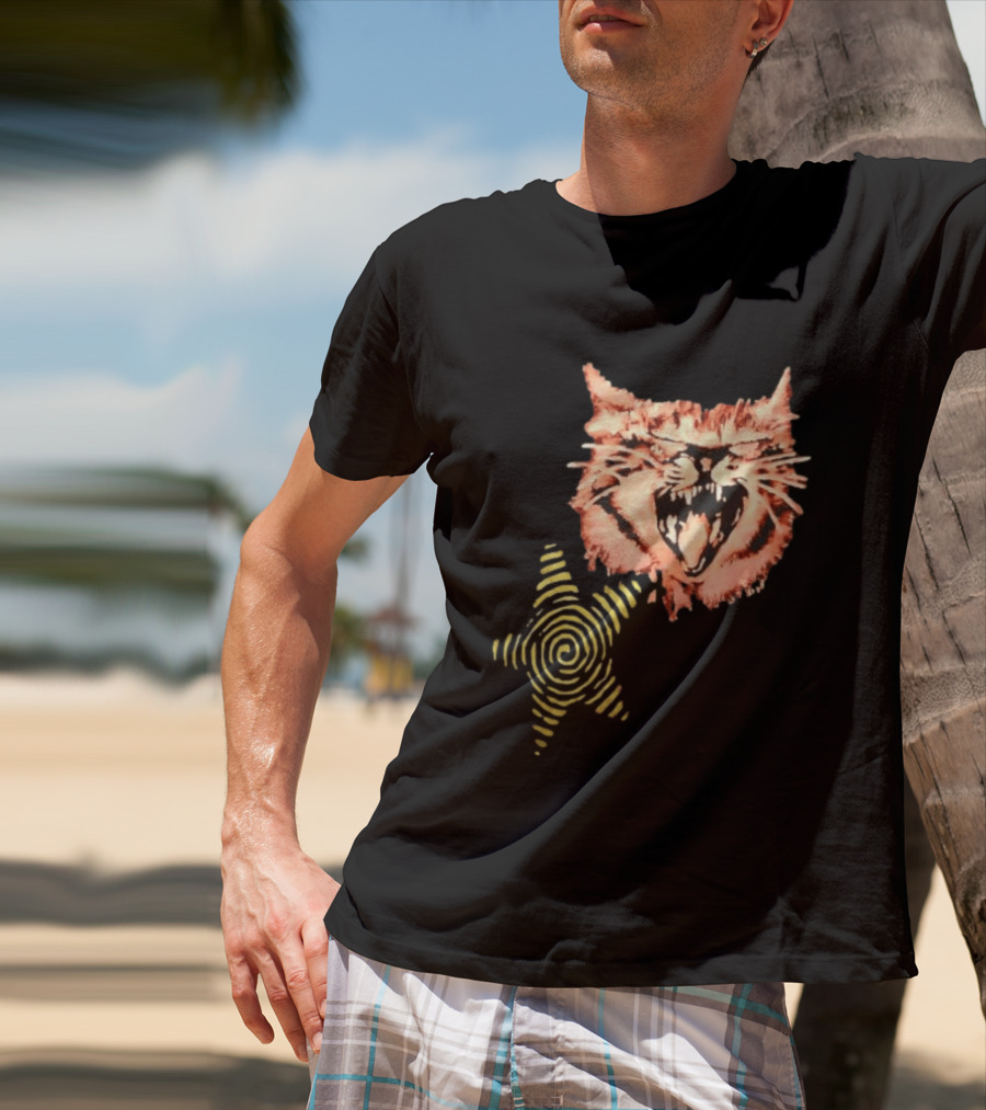 Snarling Cat Spiral Star Alternative Subculture Aesthetic T-Shirt