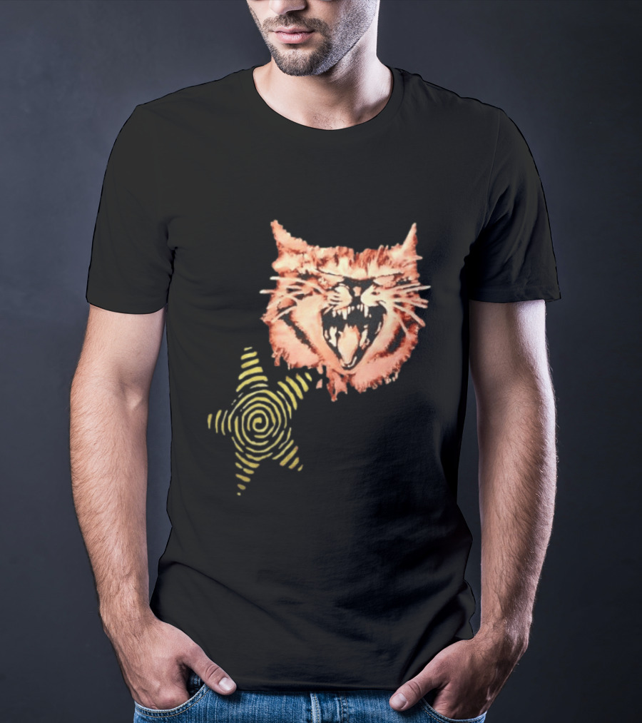 Snarling Cat Spiral Star Alternative Subculture Aesthetic T-Shirt