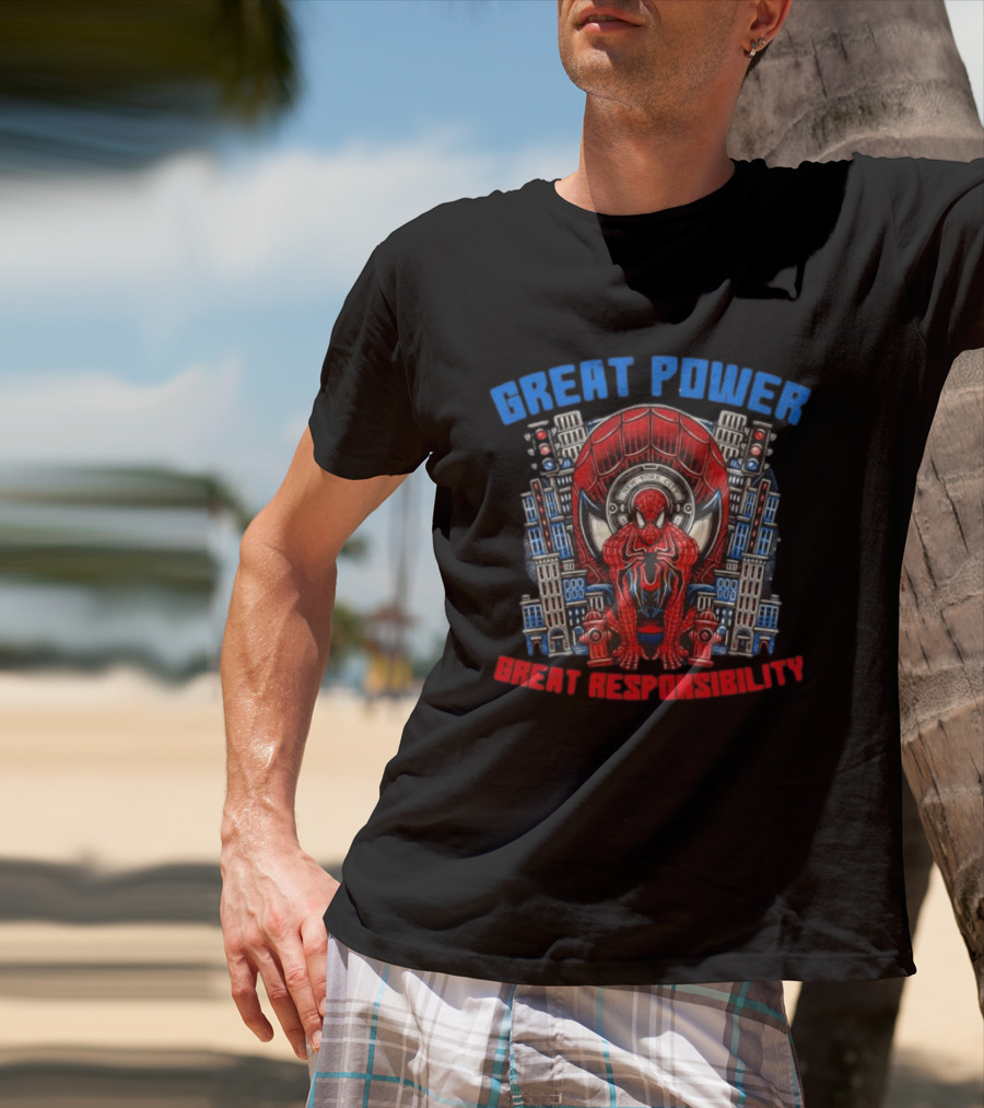 Spider Man Great Power Great Responsibility New York City Marvel T-Shirt