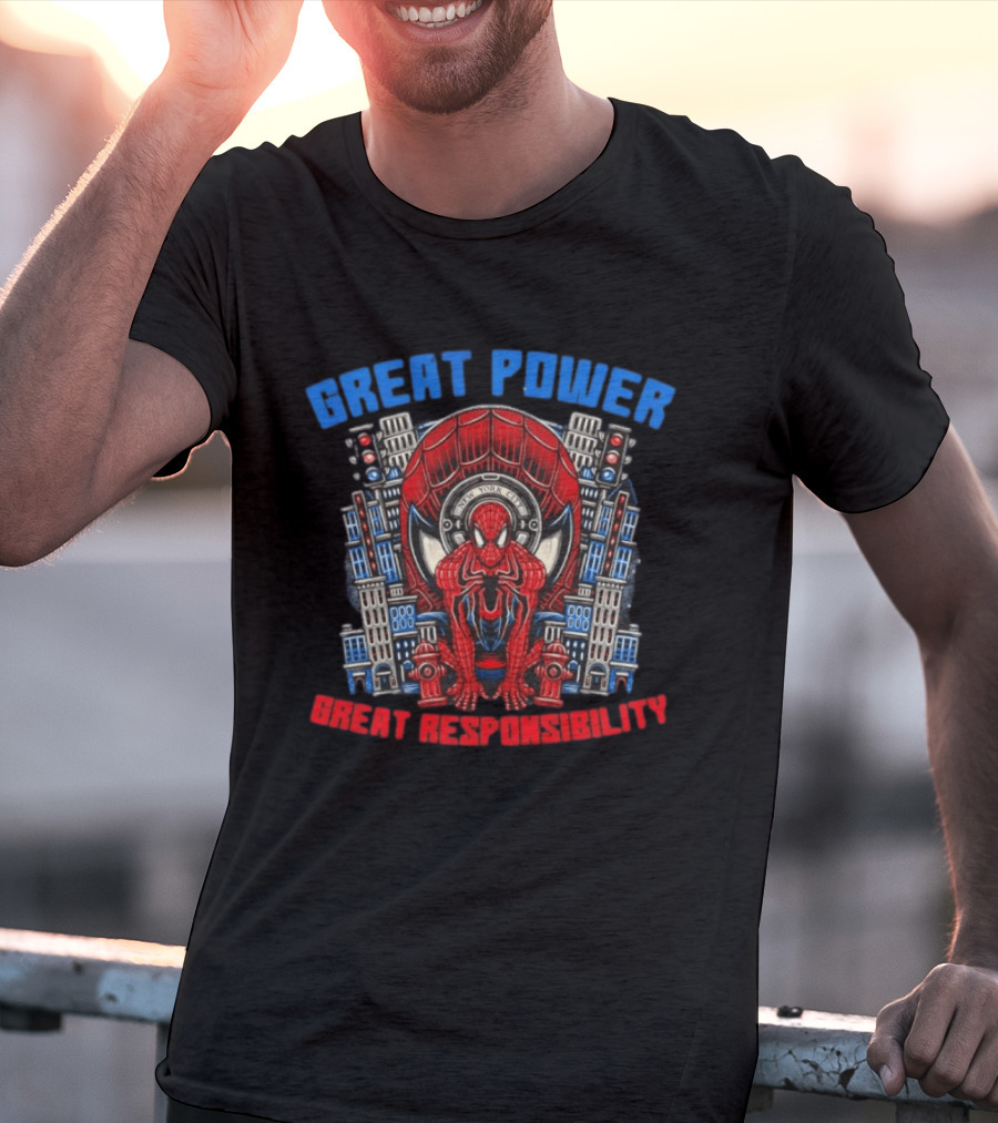 Spider Man Great Power Great Responsibility New York City Marvel T-Shirt
