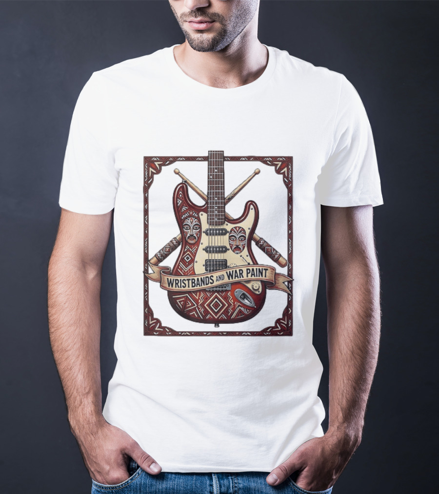 Wristbands And War Paint Electric Guitar Tribal Mask T-Shirt