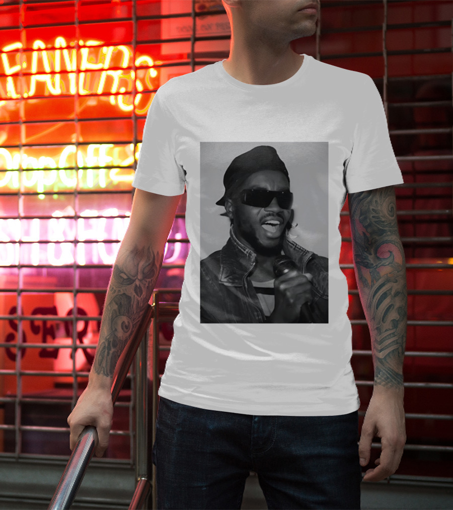 Ata Kak Iconic Ghanaian Musician Highlife Style Sunglasses Microphone Denim Jacket T-Shirt