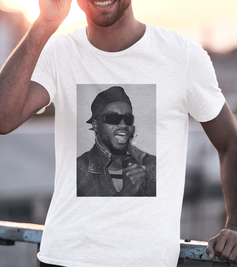 Ata Kak Iconic Ghanaian Musician Highlife Style Sunglasses Microphone Denim Jacket T-Shirt