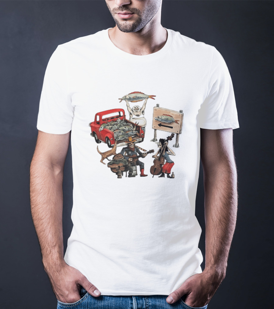 Bluegrass Band Jam Session With Truckload Of Fish And Red Pickup T-Shirt